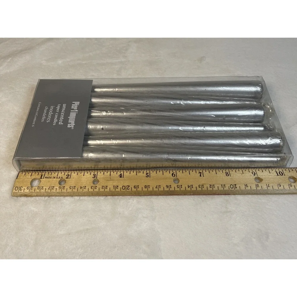 Set/6 Pier 1 Metallic Silver Taper Candles 10